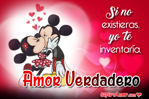 Tarjeta HD con Frase de Amor Verdadero con Imagen de Mickey y Minnie para Dedicar