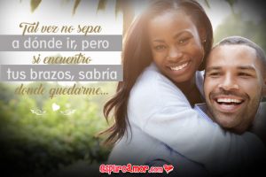 Frase de Amor en Tarjeta HD con Imagen de Pareja de Enamorados Abrazados