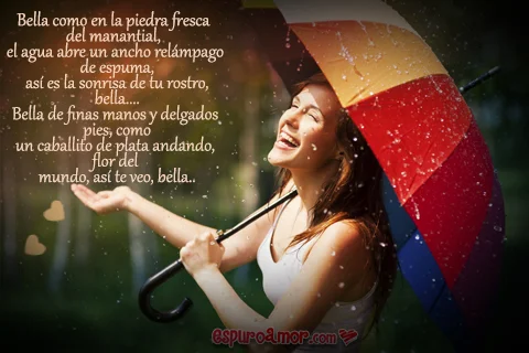 mujer sonriente bajo paraguas en la lluvia