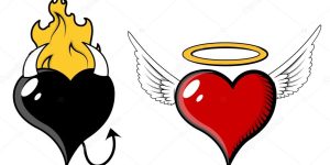 Corazón con alas de Ángel y Demonio para dibujar